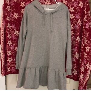 Ultra Flirt Heather Gray Ruffle Hem Hoodie Tunic Dress Skirt